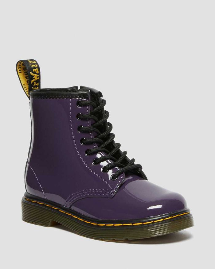 Dr Martens Kids Toddler 1460 Patent Leather Lace Up Boots Purple - 12786UJNA